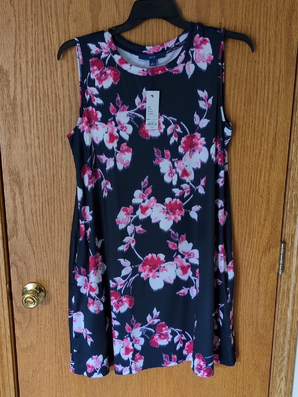 🆕 Apt.9 women's midi dress floral Navy Pink colors  size L NWT